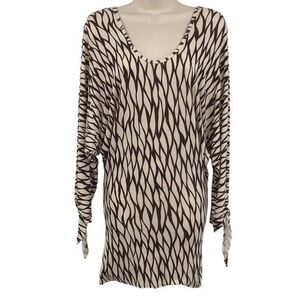 Rachel‎ Pally Mini Dress Womens XS Cream Brown Patterned Dolman Tie Sleeve